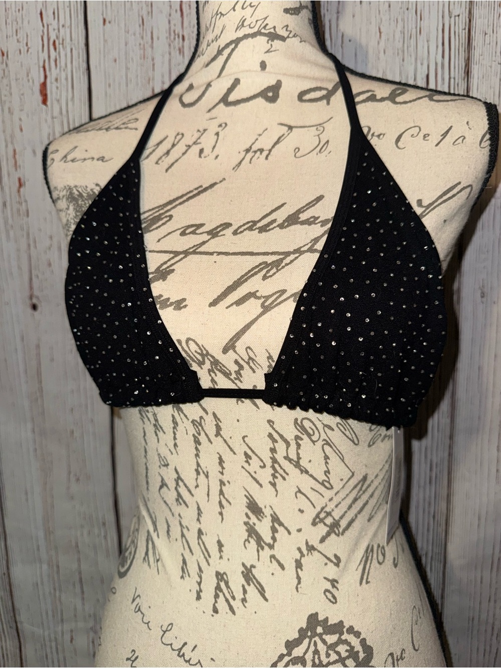 Nasty Gal Black Diamante Triangle Bra Top